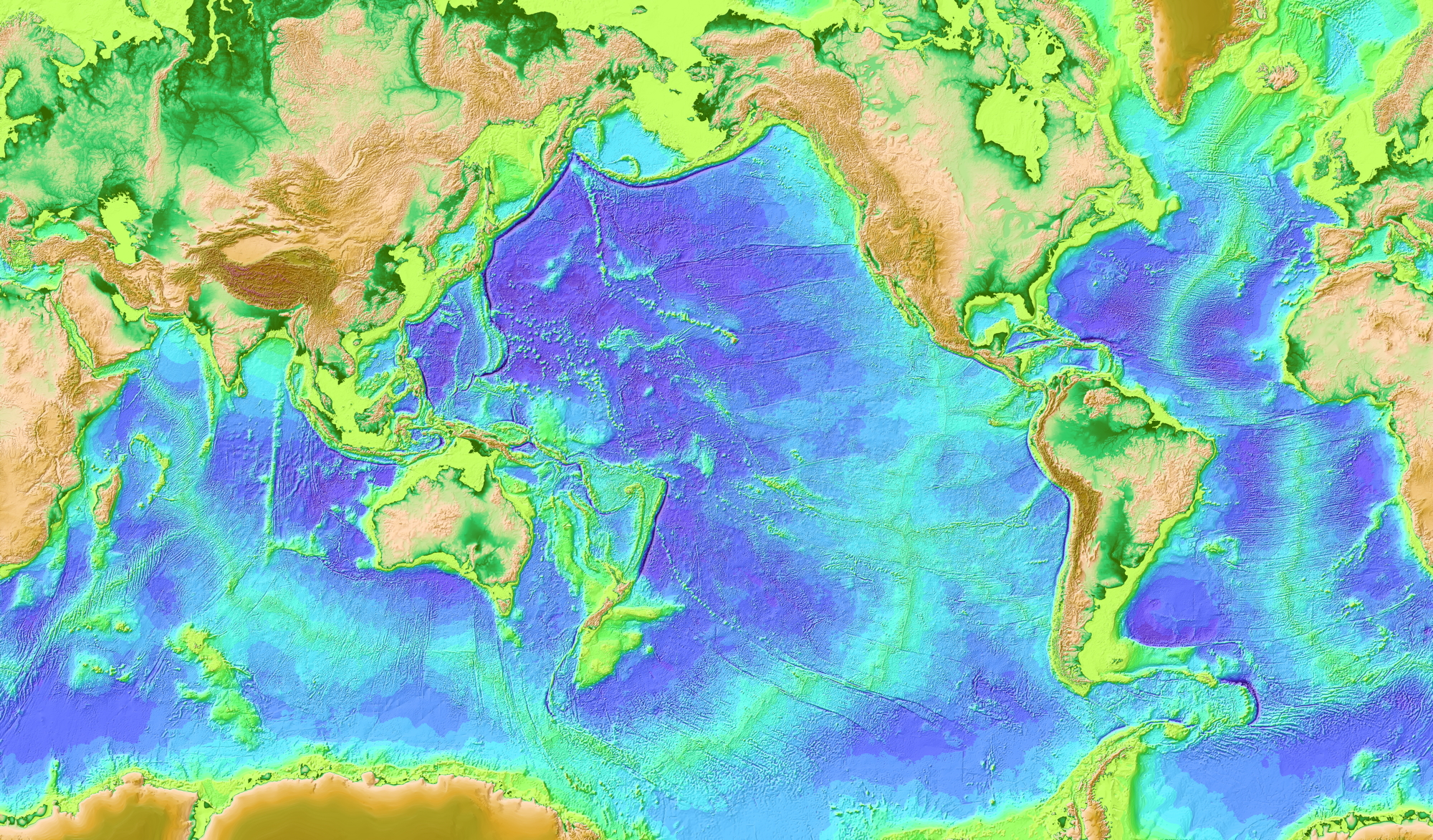 Global Seafloor Topography - measured and estimated from gravity data derived from satellite altimetry and shipboard depth soundings