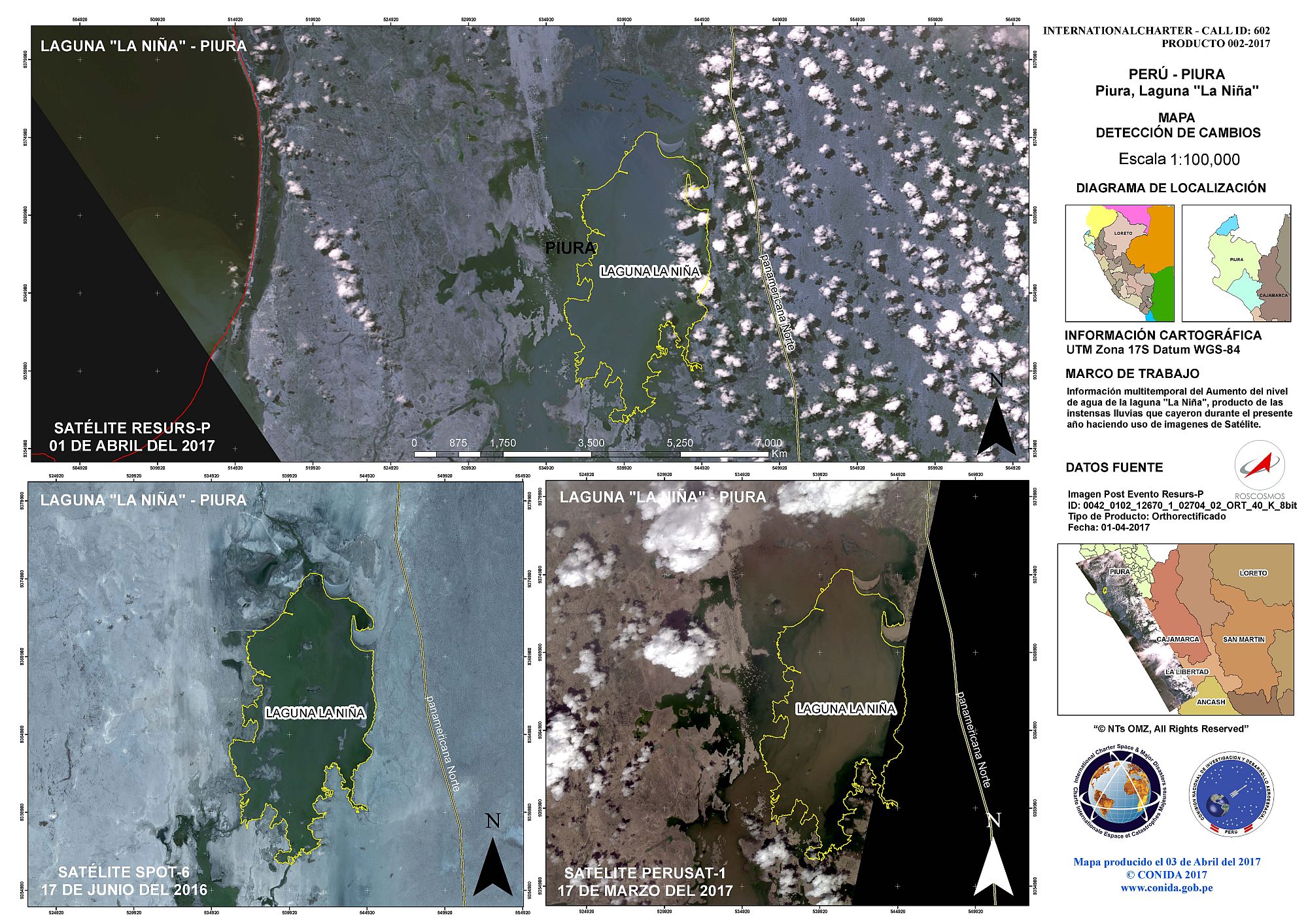 Karte zur Erkennung von Veränderungsprozessen an der Laguna La Nina in Piura